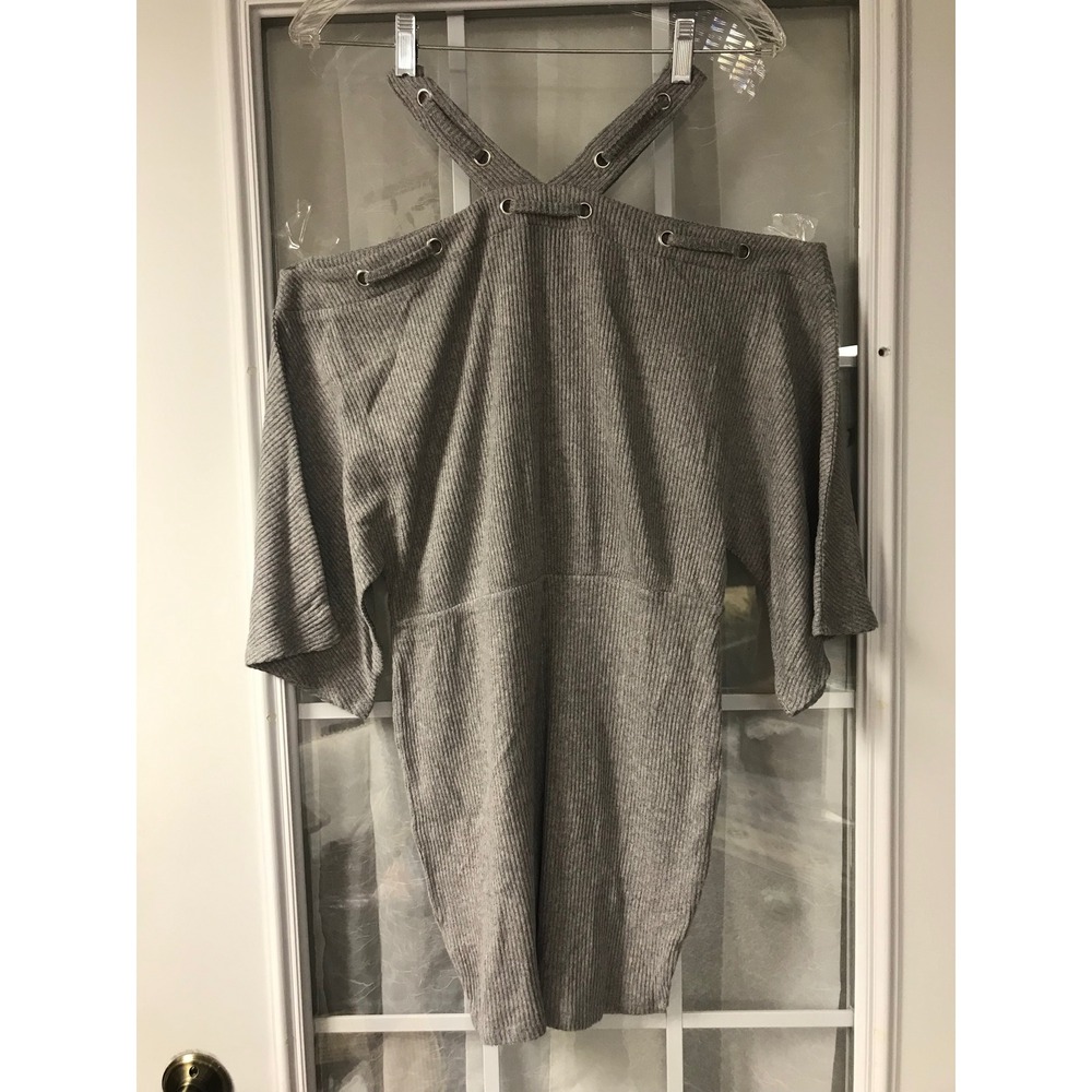 VENUS Ribbed‎ Cold Shoulder Sweater Dress Gray Size M Dolman Sleeve